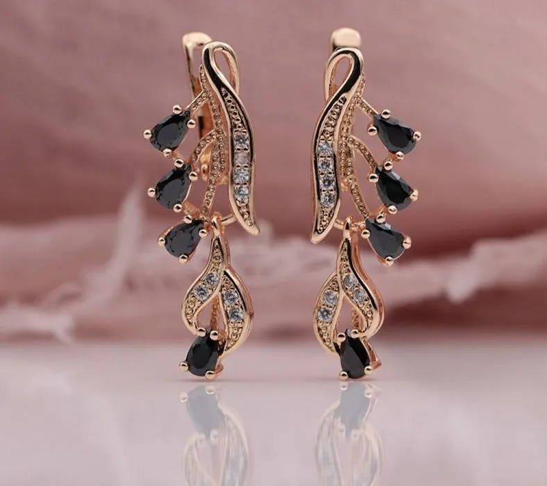 Rose Gold Multicolor Water Drop Natural Zircon Wedding Party Fine Jewelry Women Long Dangle Earrings