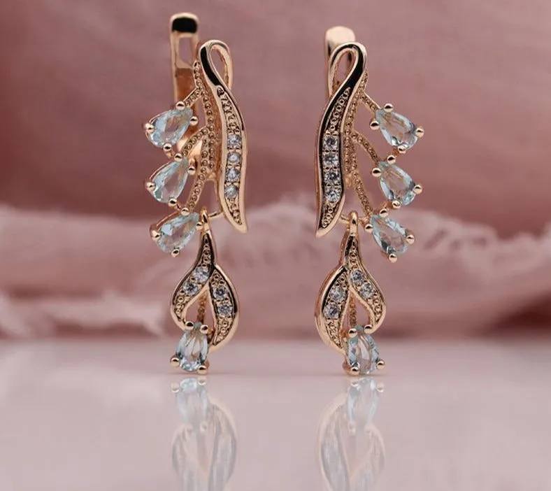 Rose Gold Multicolor Water Drop Natural Zircon Wedding Party Fine Jewelry Women Long Dangle Earrings