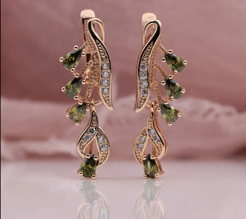 Rose Gold Multicolor Water Drop Natural Zircon Wedding Party Fine Jewelry Women Long Dangle Earrings