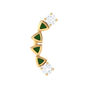 Round Cut Diamond Crawler Helix Earring with Green Enamel