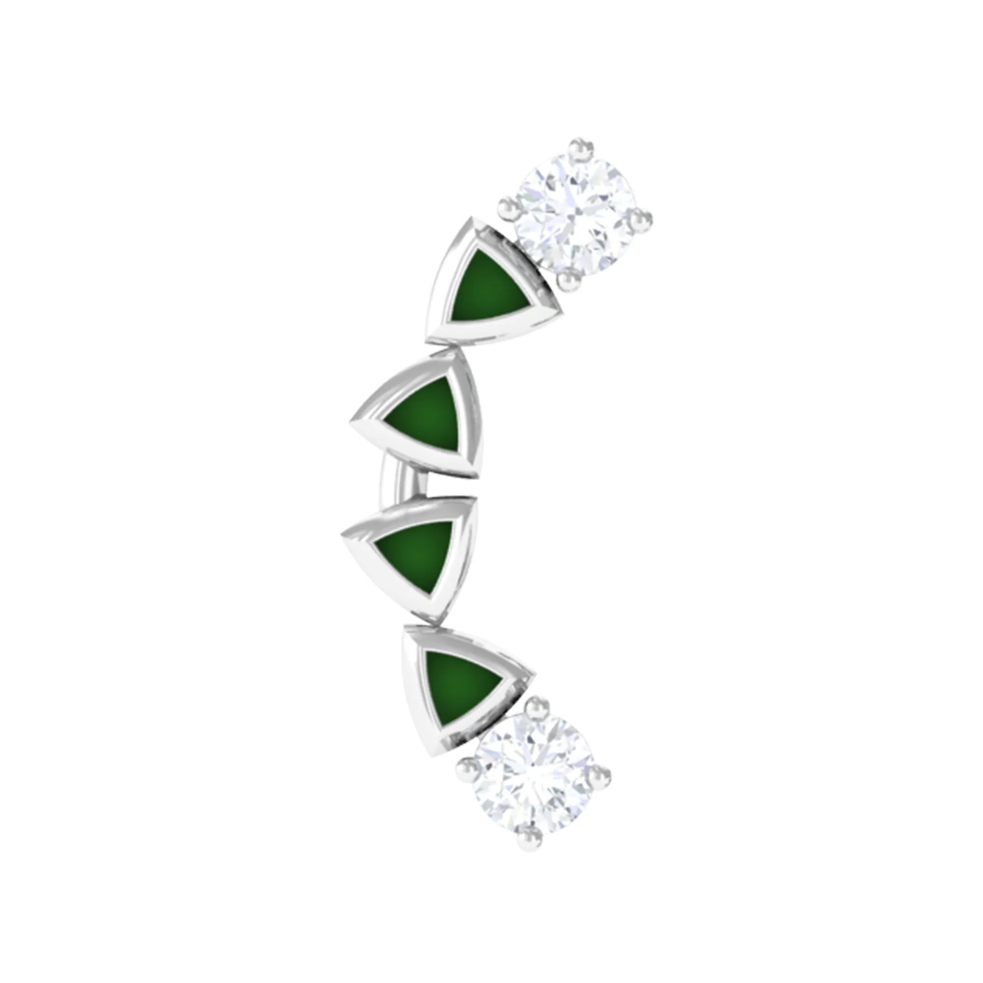 Round Cut Diamond Crawler Helix Earring with Green Enamel