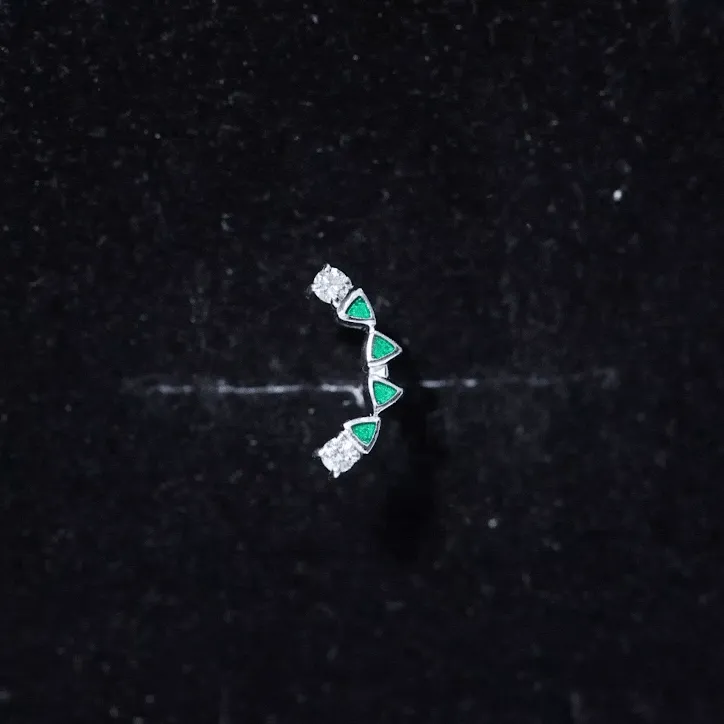 Round Cut Diamond Crawler Helix Earring with Green Enamel