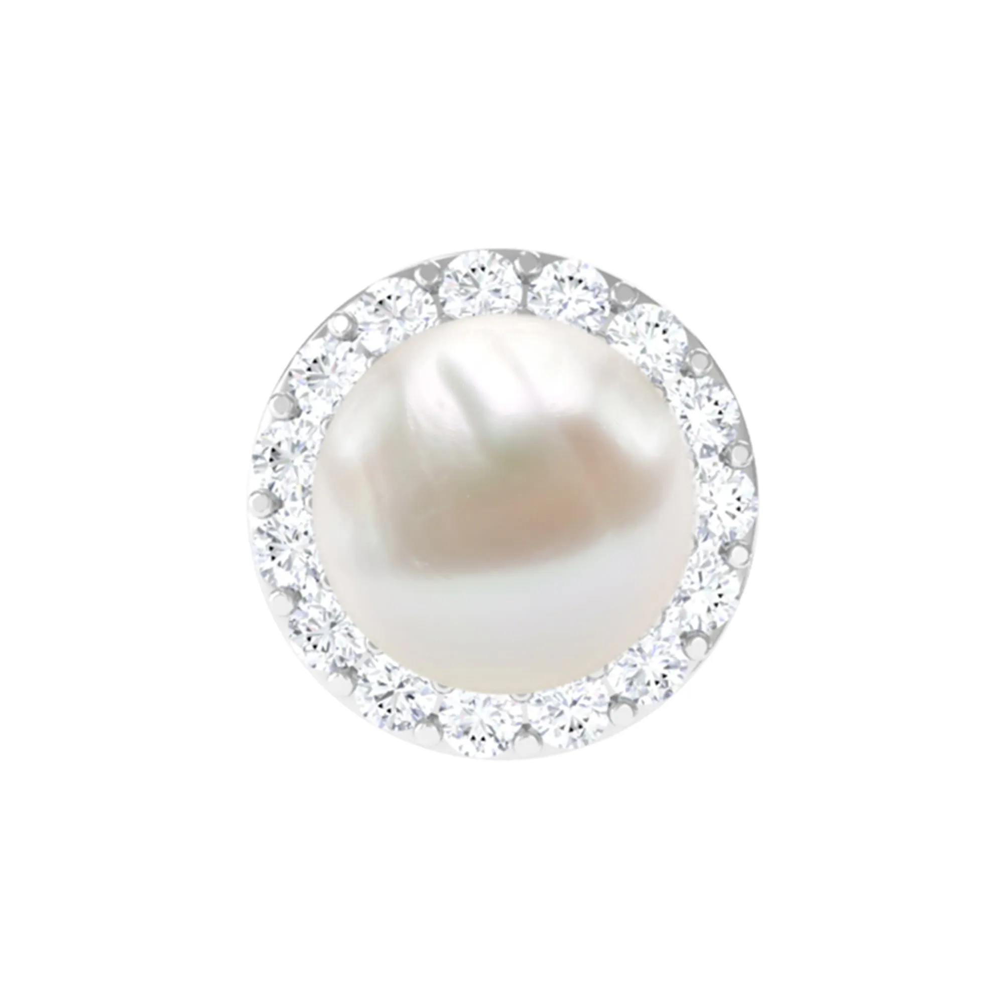 Round Freshwater Pearl and Moissanite Halo Cartilage Earring