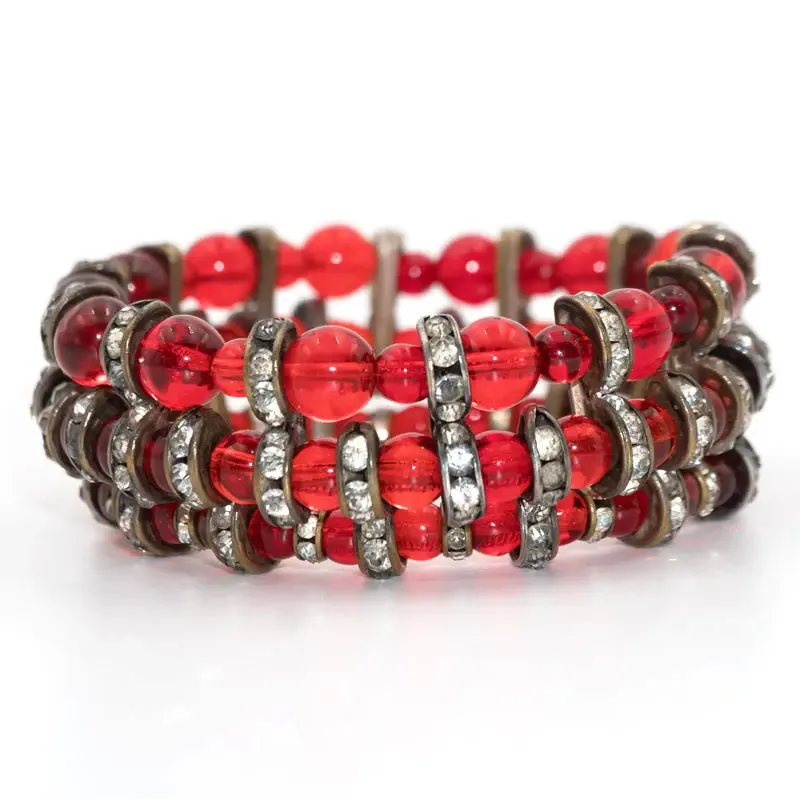 Ruby Bead & Rondelle Elastic Bracelet