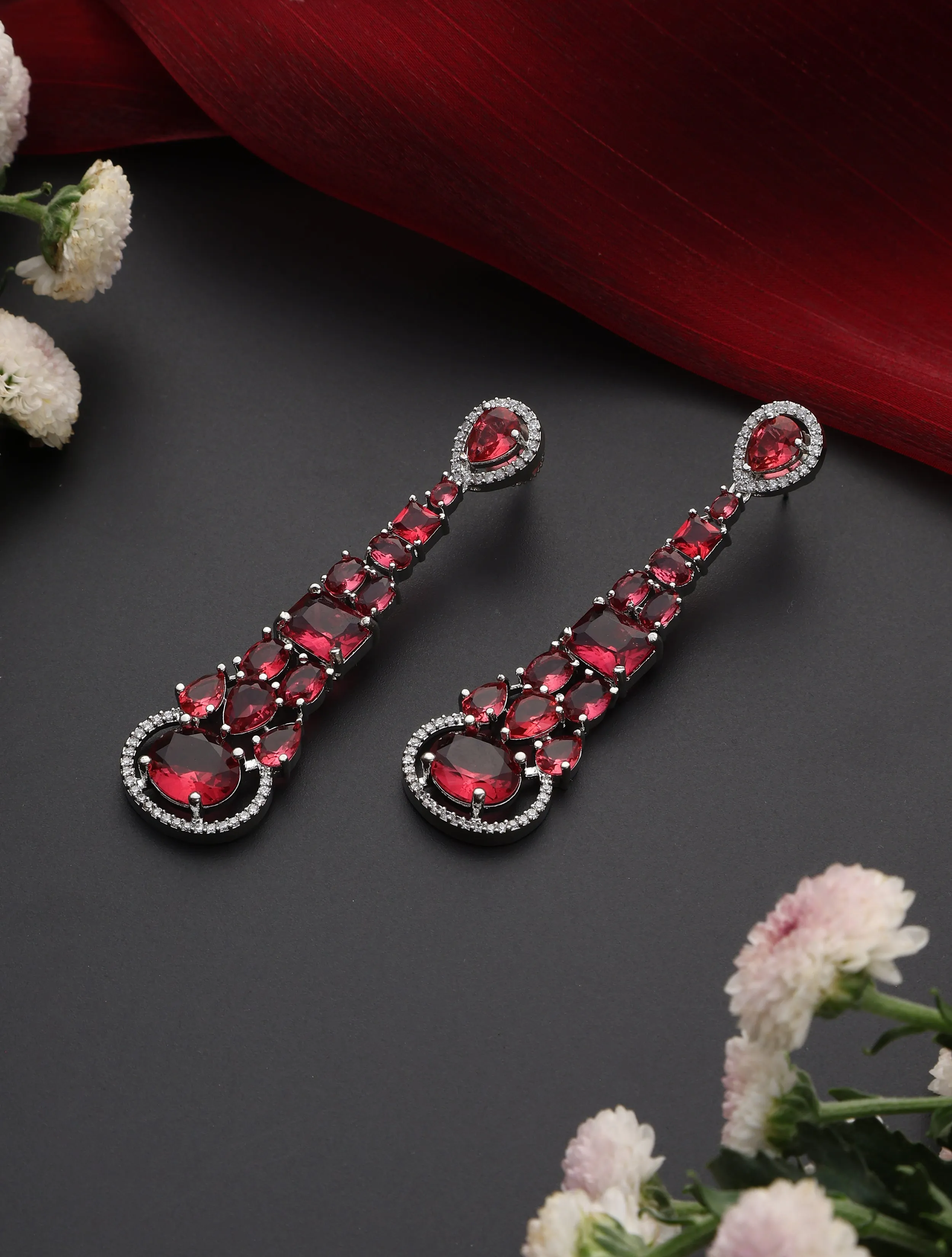 Ruby Long Round Triangle Earring