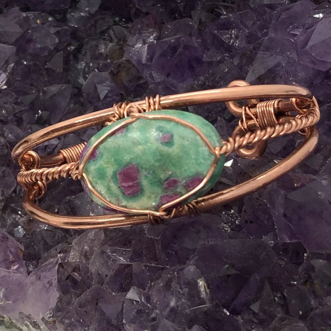 Ruby Zoisite Crystal Copper Bracelet Wire wrapped Handmade