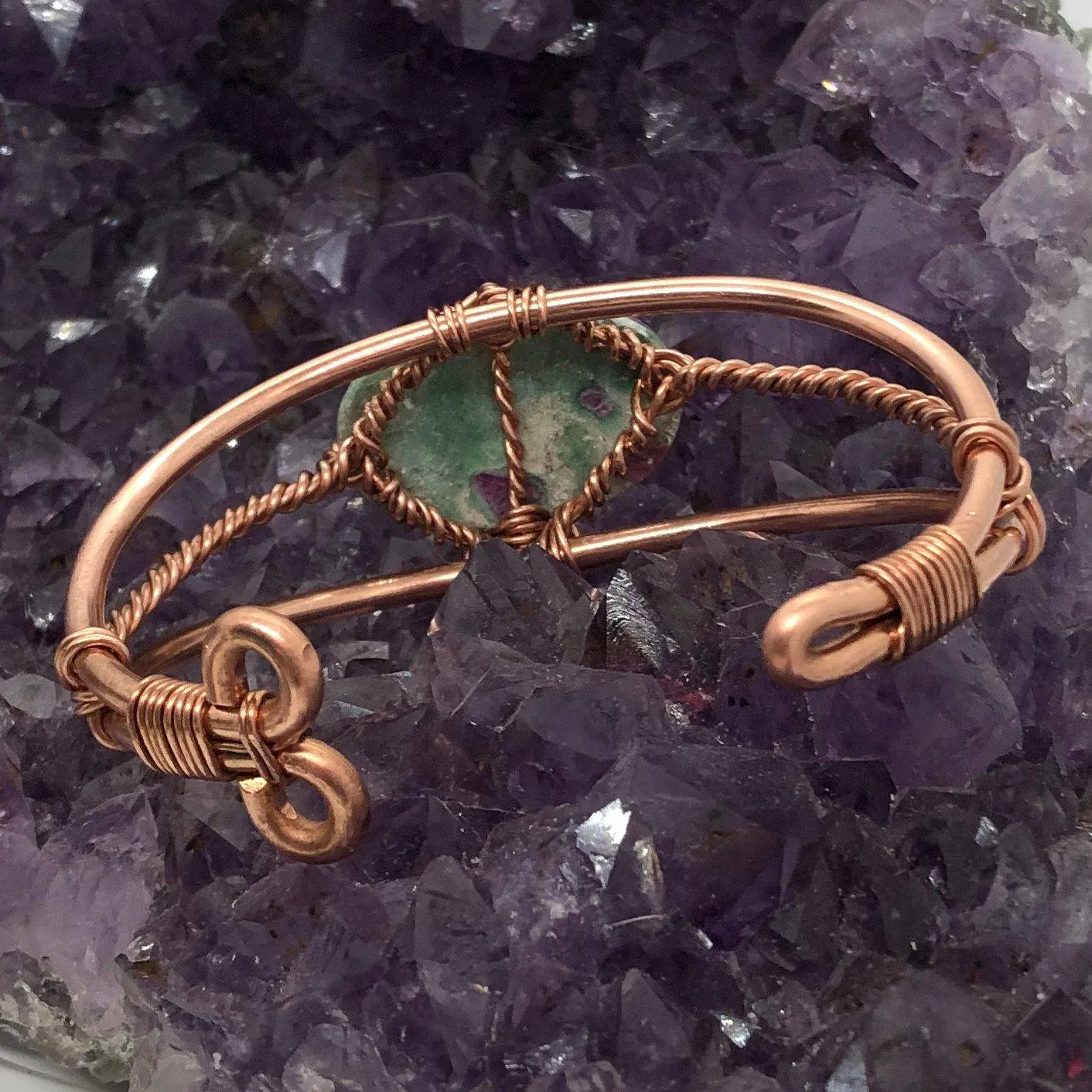 Ruby Zoisite Crystal Copper Bracelet Wire wrapped Handmade