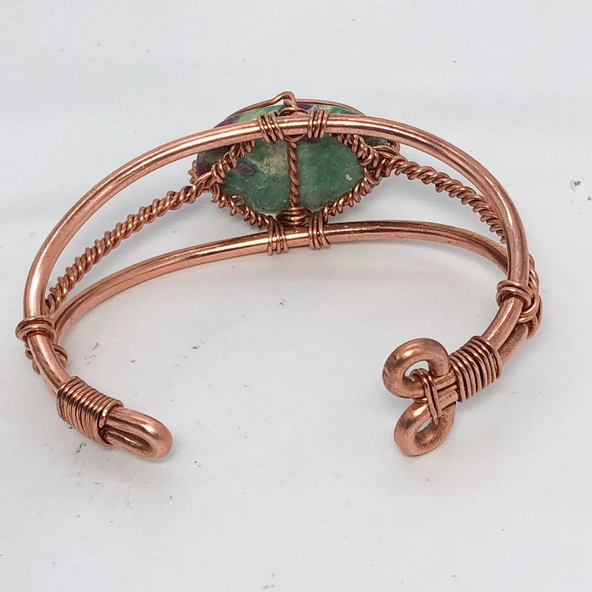 Ruby Zoisite Crystal Copper Bracelet Wire wrapped Handmade