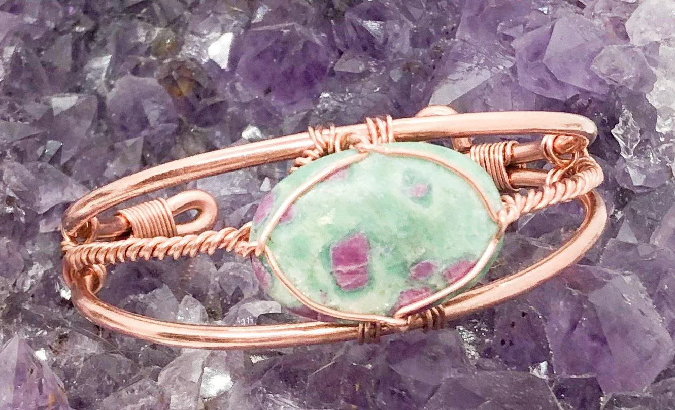 Ruby Zoisite Crystal Copper Bracelet Wire wrapped Handmade