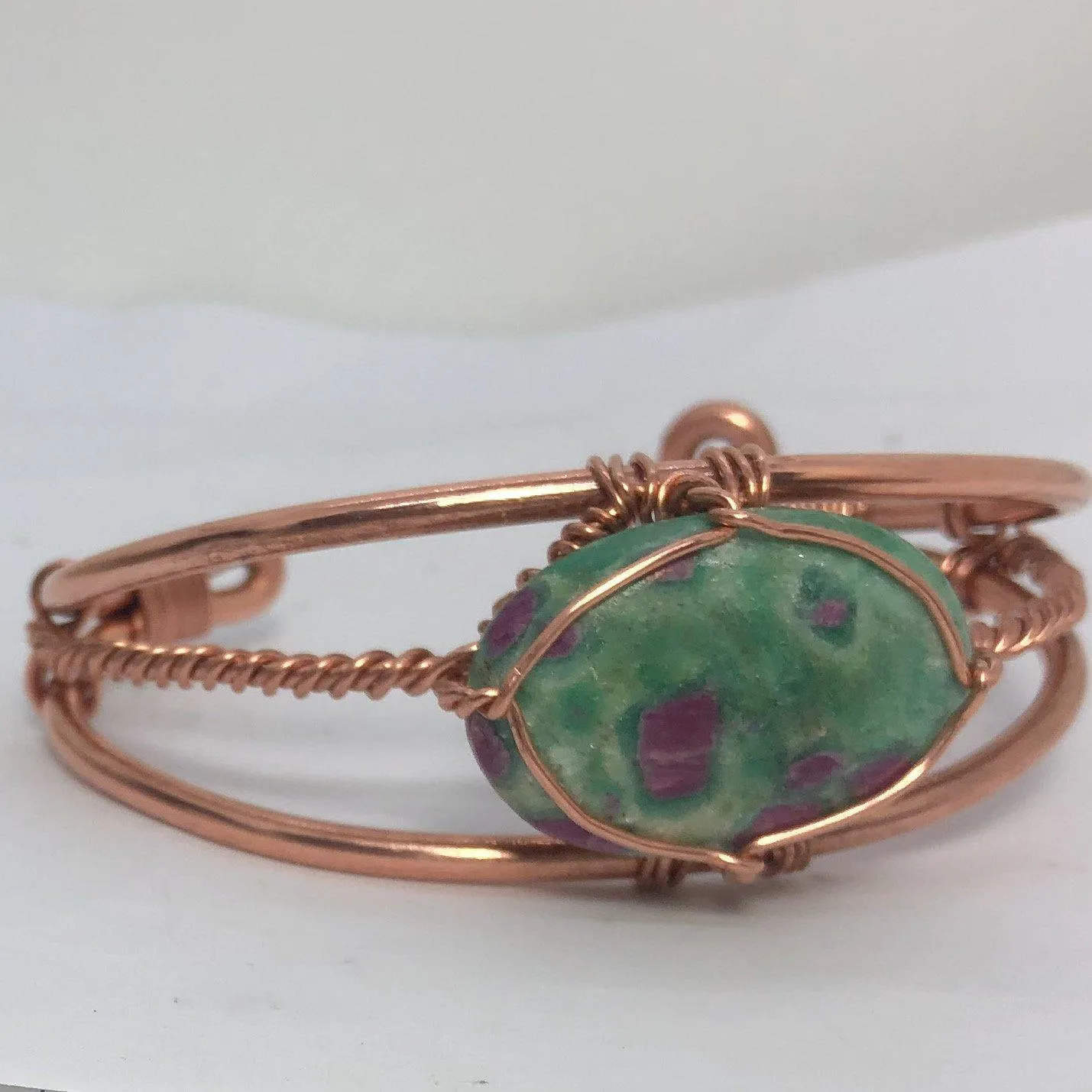 Ruby Zoisite Crystal Copper Bracelet Wire wrapped Handmade