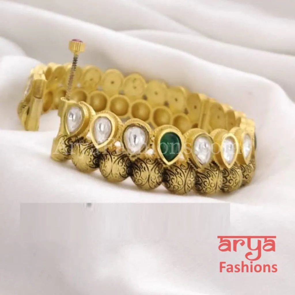 Saba Bridal Kundan Bracelet Set/Rajwadi Kundan Jadau Kada with Ruby/Emerald/Kundan stones