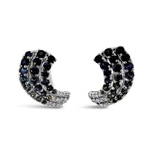 Sapphire & Diamond Crescent Shaped Earrings