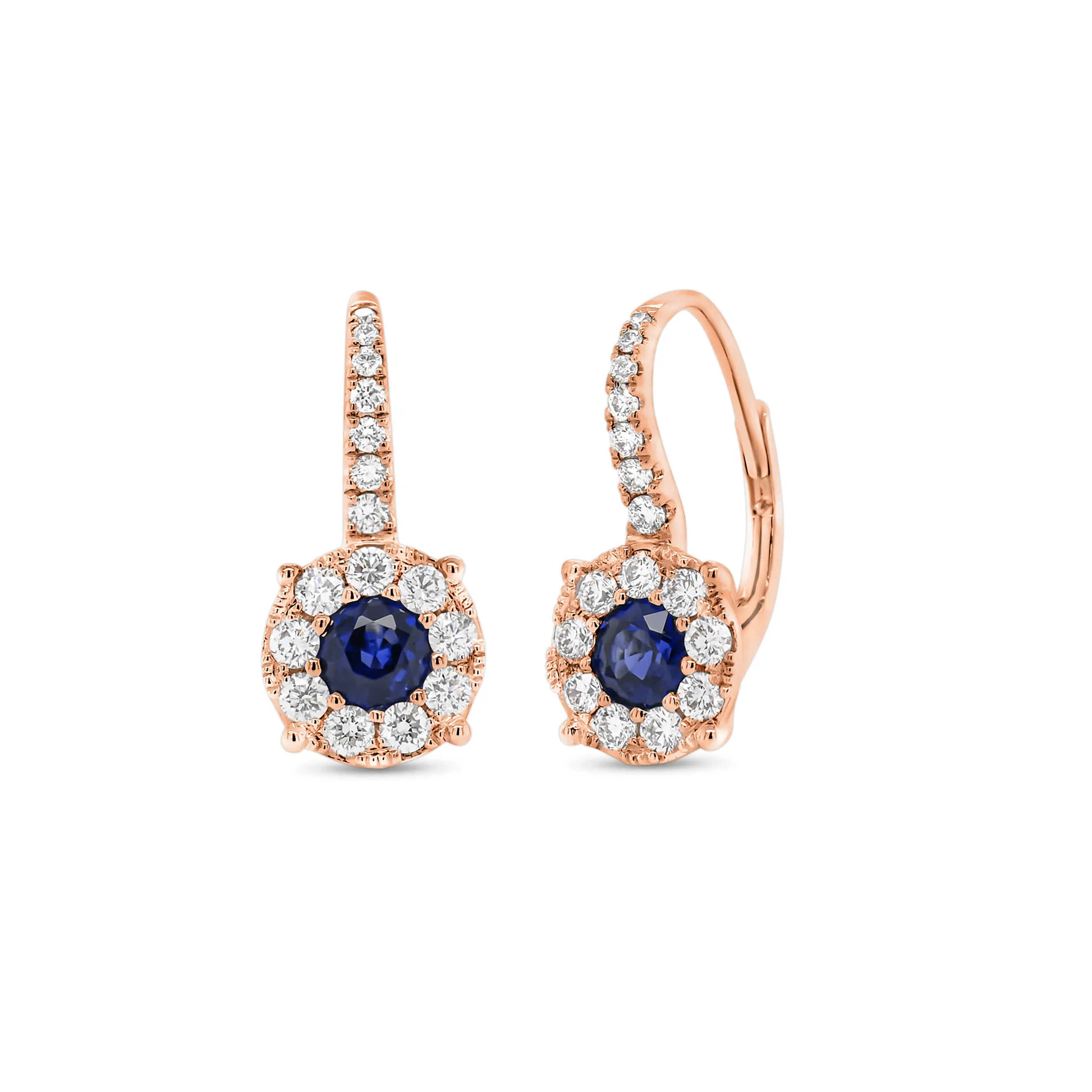 Sapphire & Diamond Halo Lever-Back Earrings