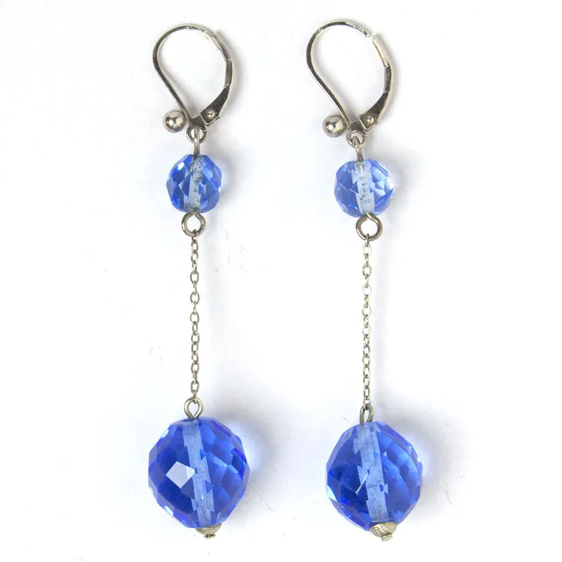 Sapphire Bead Art Deco Drop Earrings