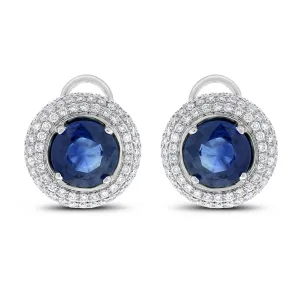 Sapphire Diamond Halo Studs (4.17 ct Sapphires & Diamonds) in White Gold