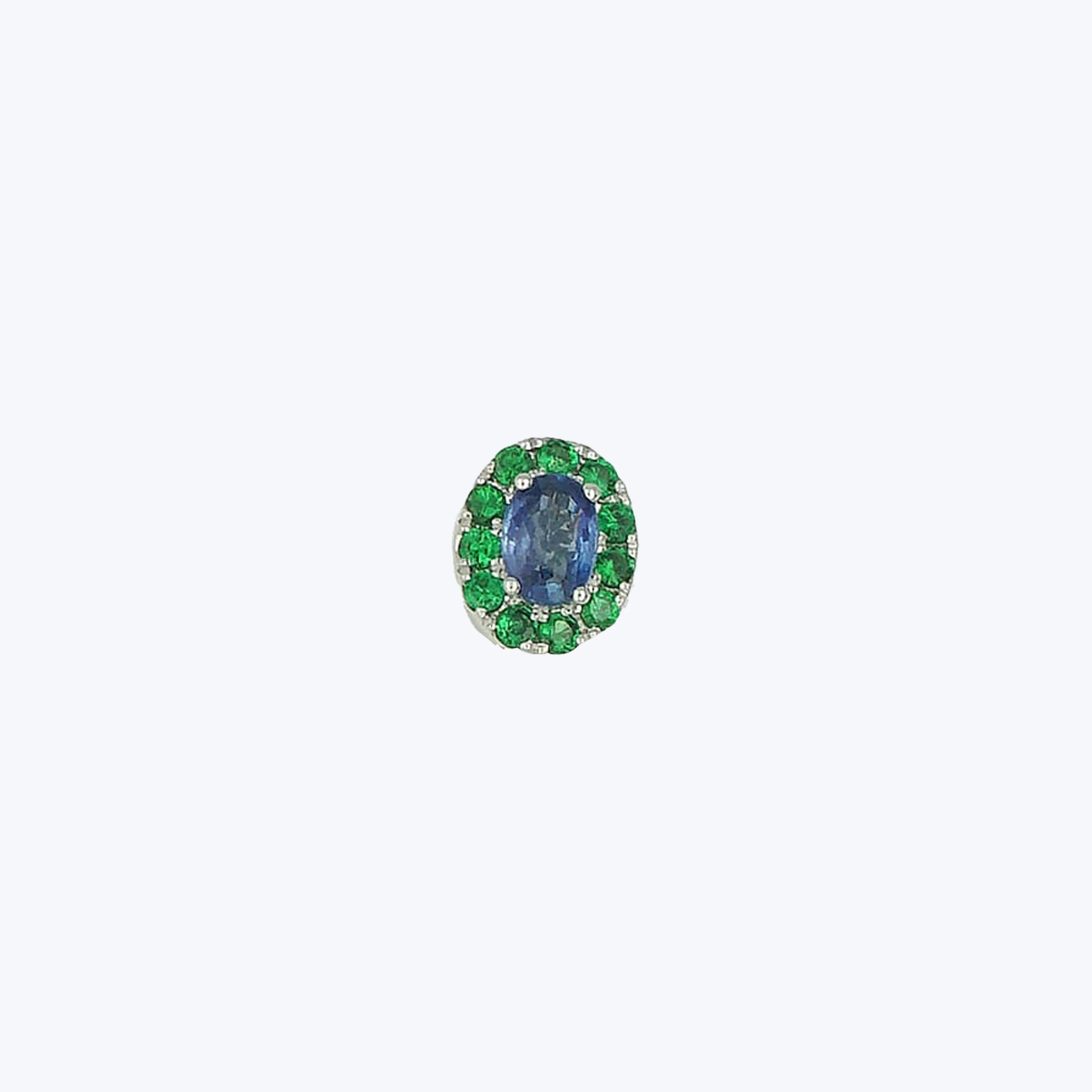 Sapphire Oval Charm Earring with Tsavorite Frame