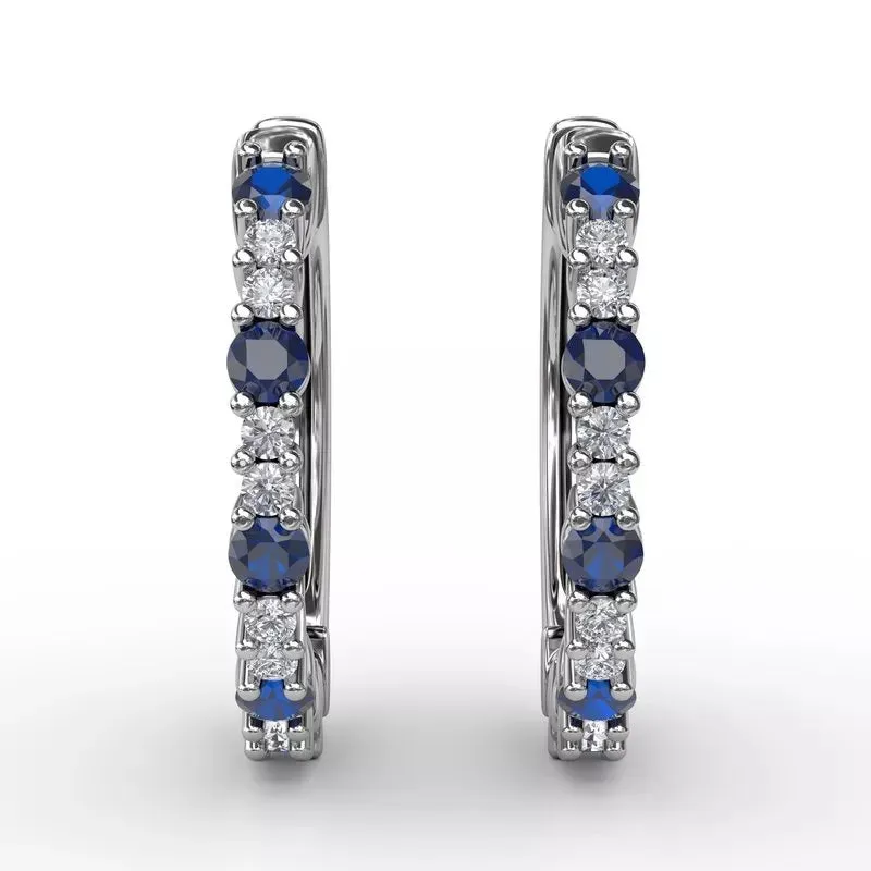 Shared Prong Sapphire and Diamond Hoops