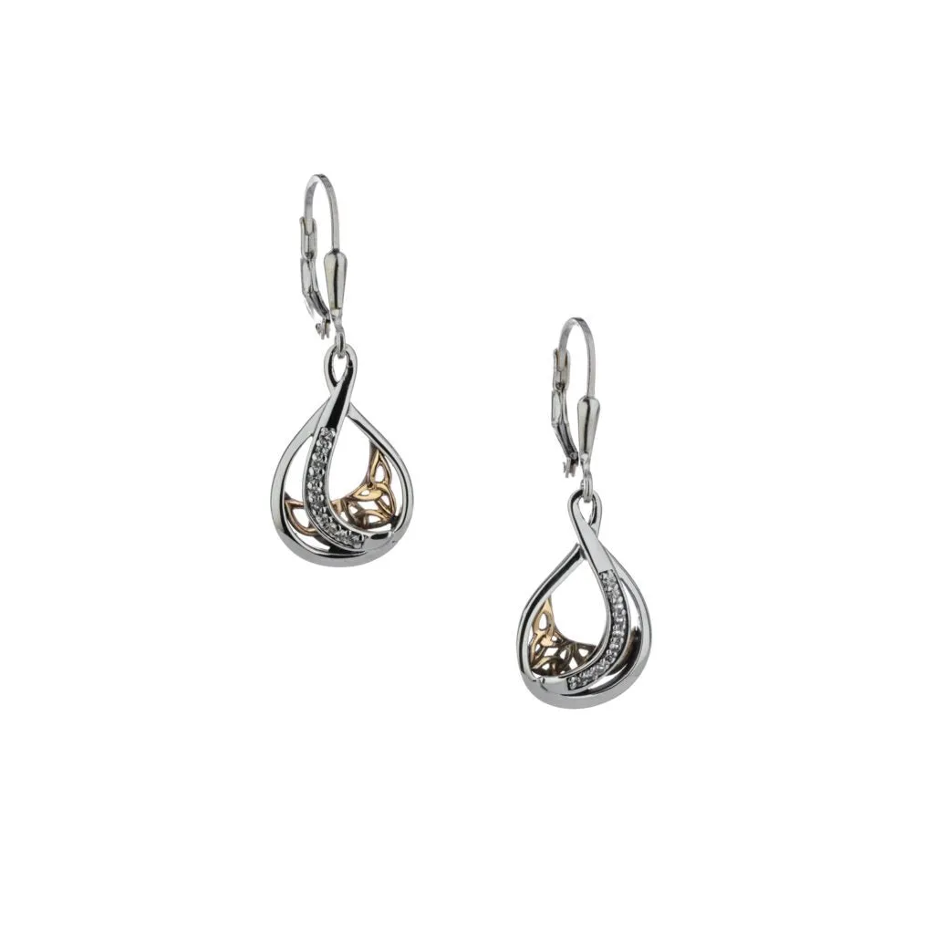 Silver and 10k Gold Trinity Teardrop Earrings-Sapphire