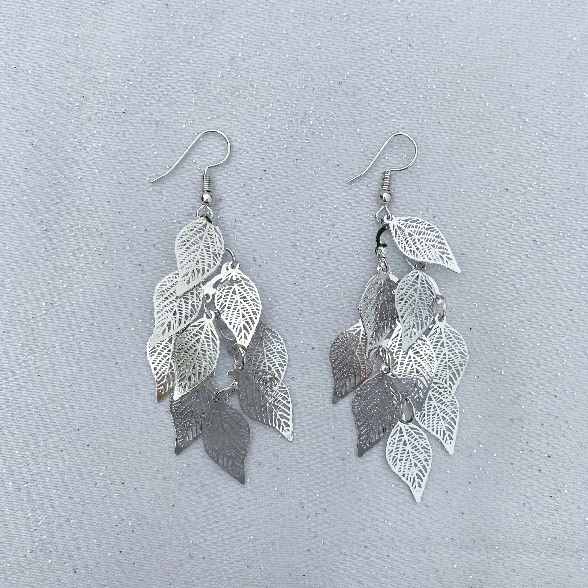 Silver Dangly Earrings Boho Earrings Leaf