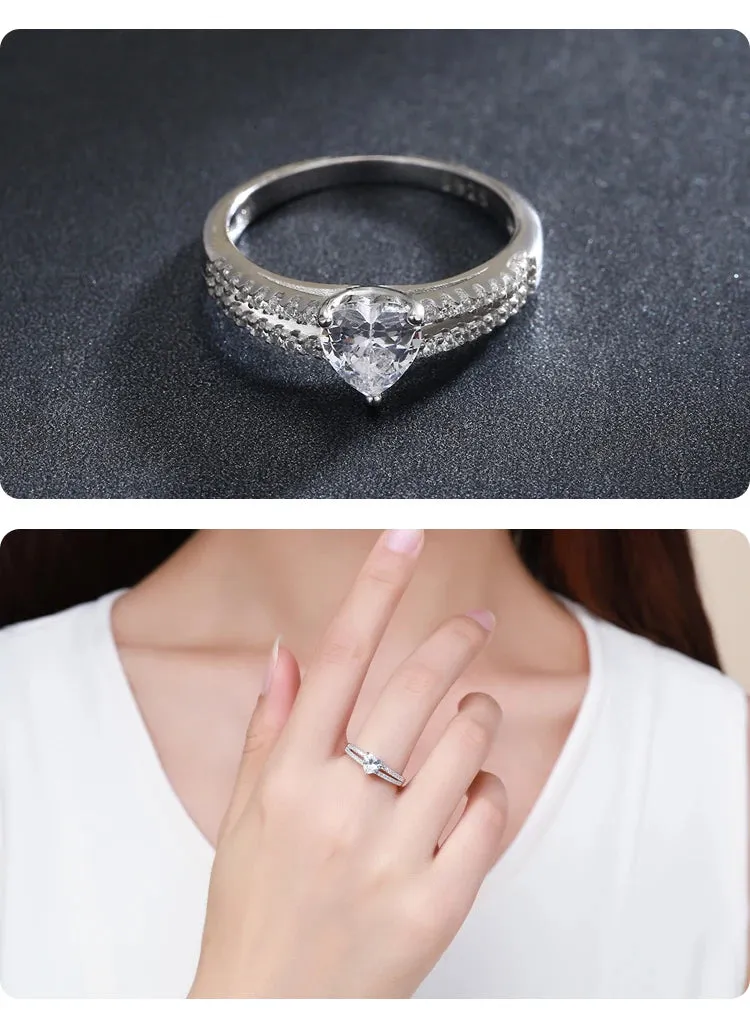 Silver Diamond Cut Heart Ring