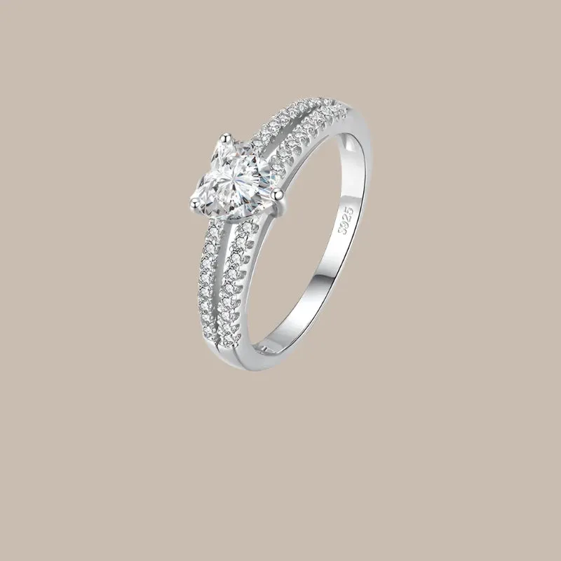 Silver Diamond Cut Heart Ring