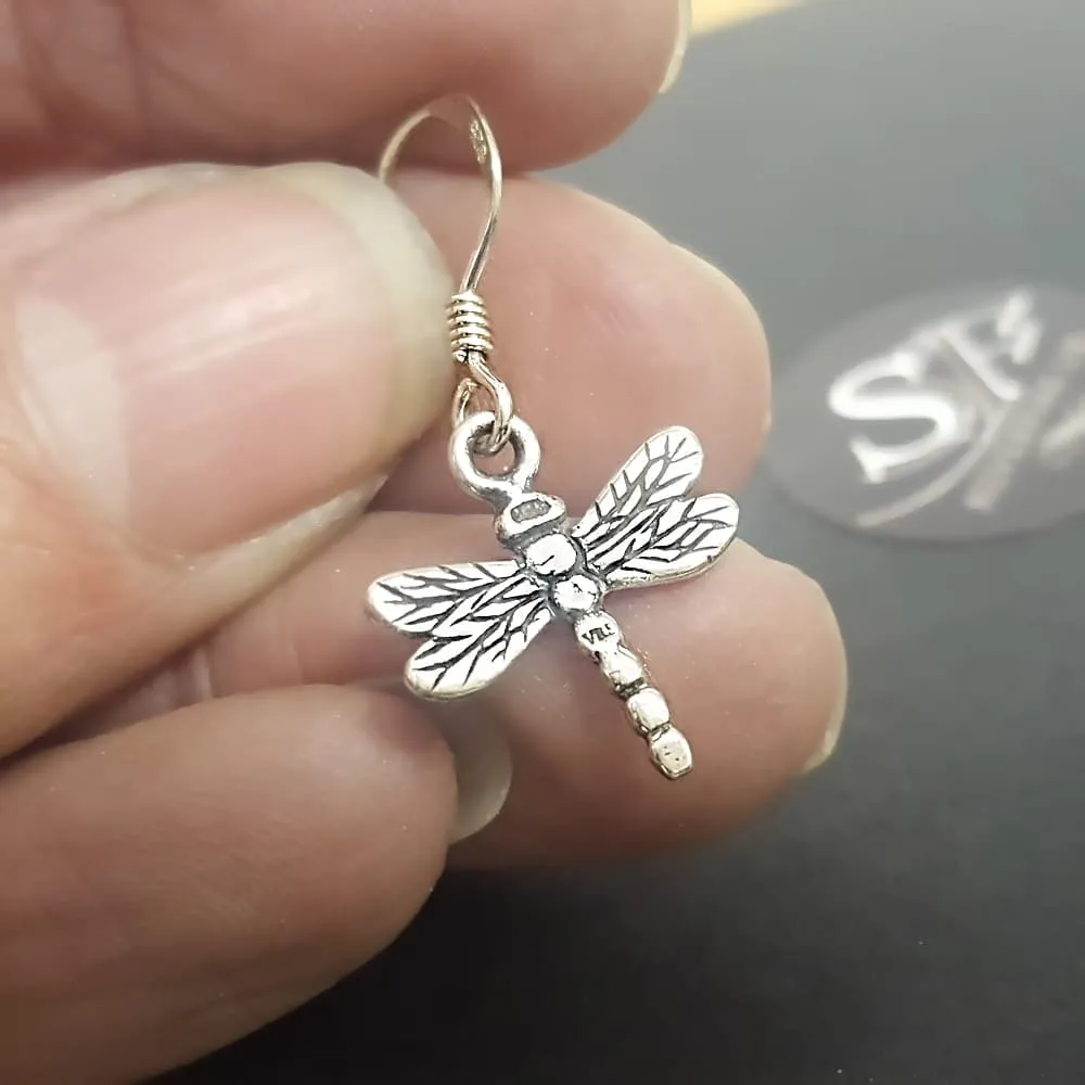 Silver Dragonfly Earrings, Dragonfly Dangle Earrings