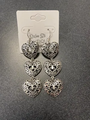 Silver Heart Dangle Earrings