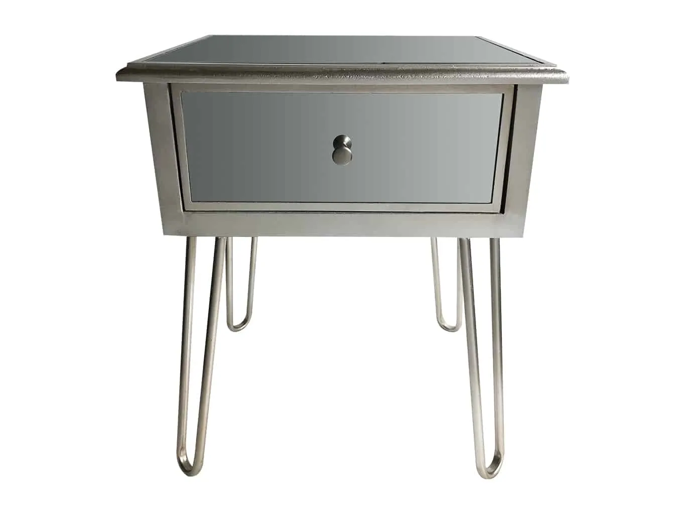 Silver Mirrored Bedside Table » Hairpin legs