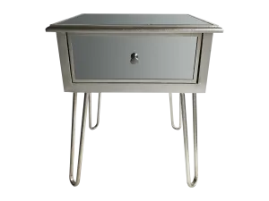 Silver Mirrored Bedside Table » Hairpin legs