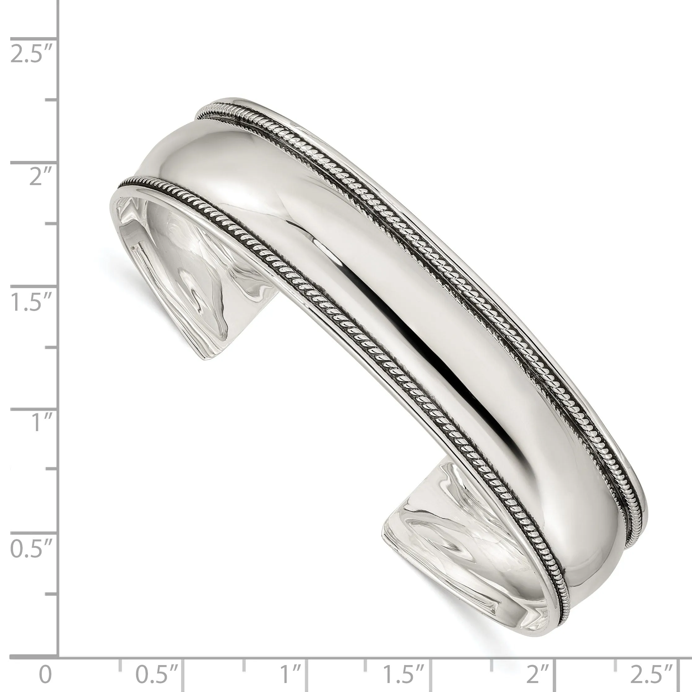 Silver Polished Antiqued Finish Cuff Bangle