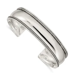 Silver Polished Antiqued Finish Cuff Bangle