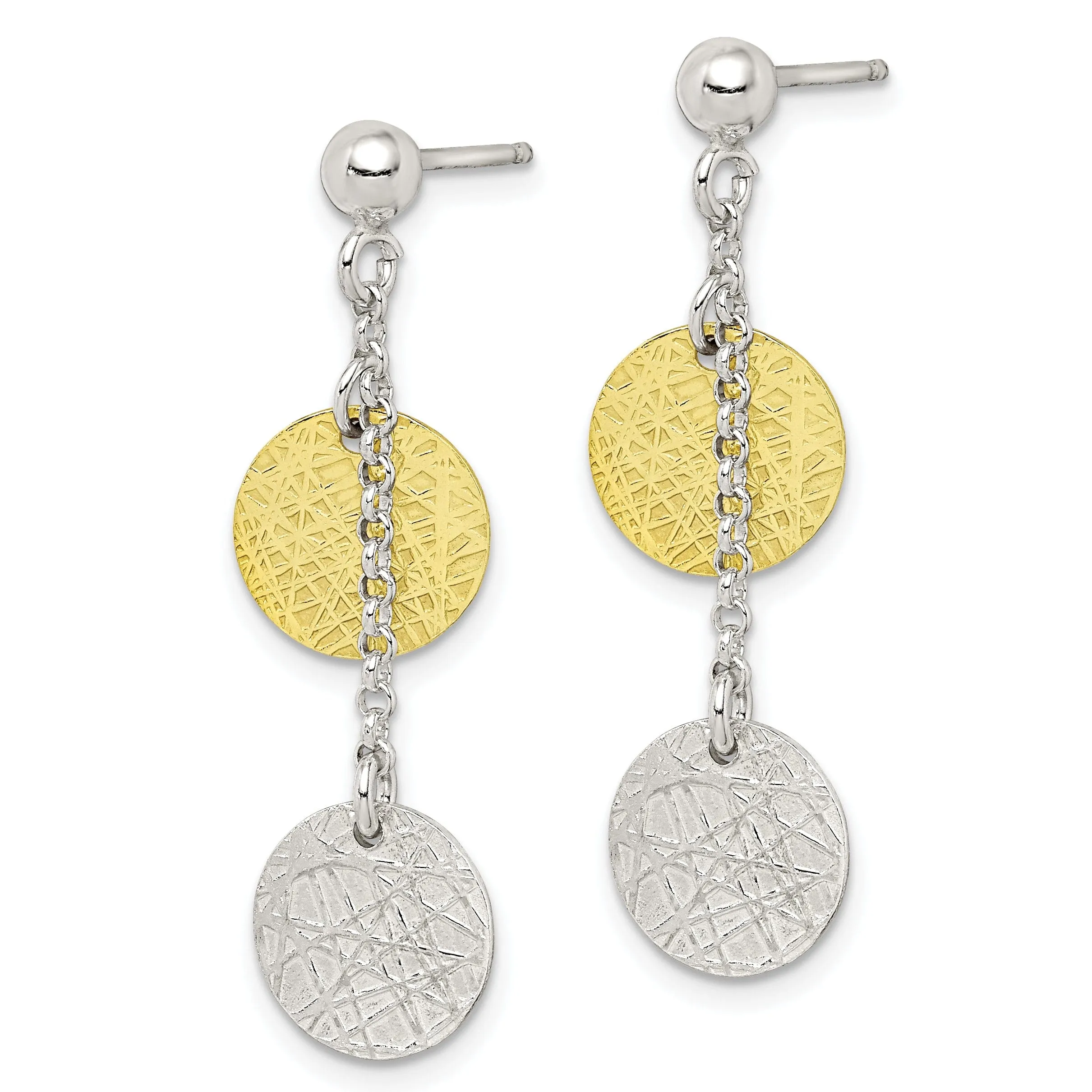 Silver Vermeil Polish Textured Dangle Earrings