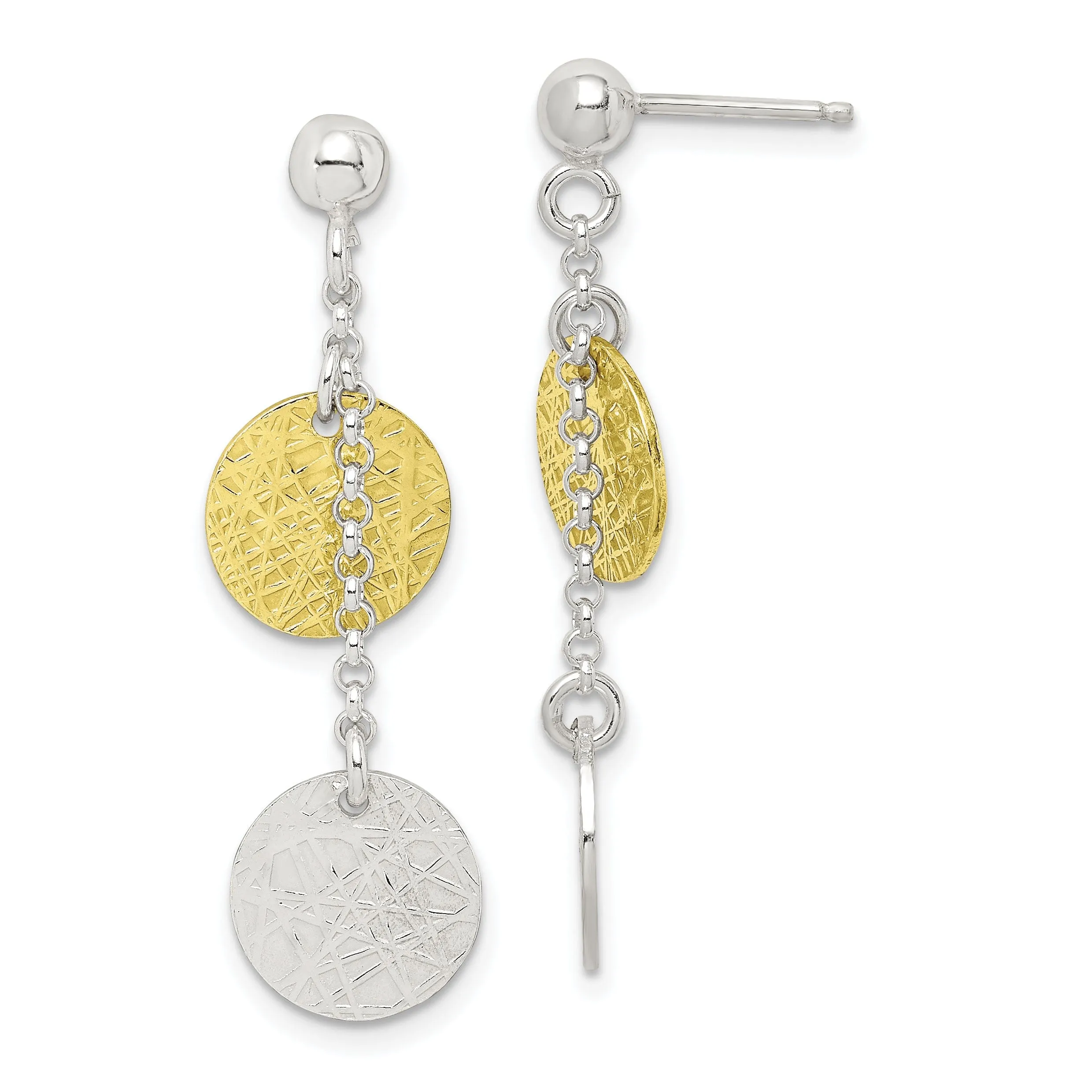 Silver Vermeil Polish Textured Dangle Earrings