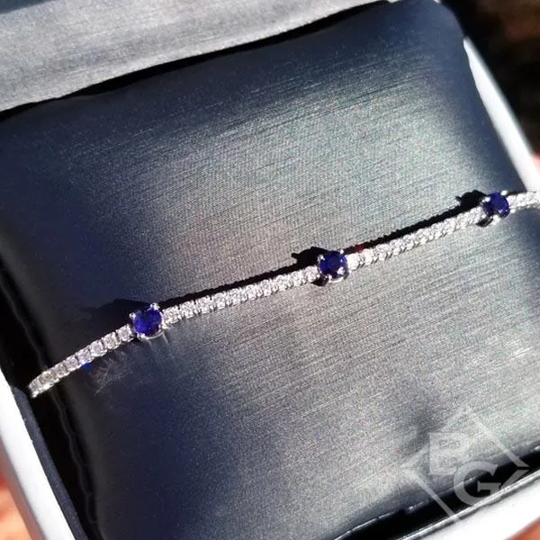 Simon G. Round Cut Blue Sapphire & Diamond Thin Bracelet