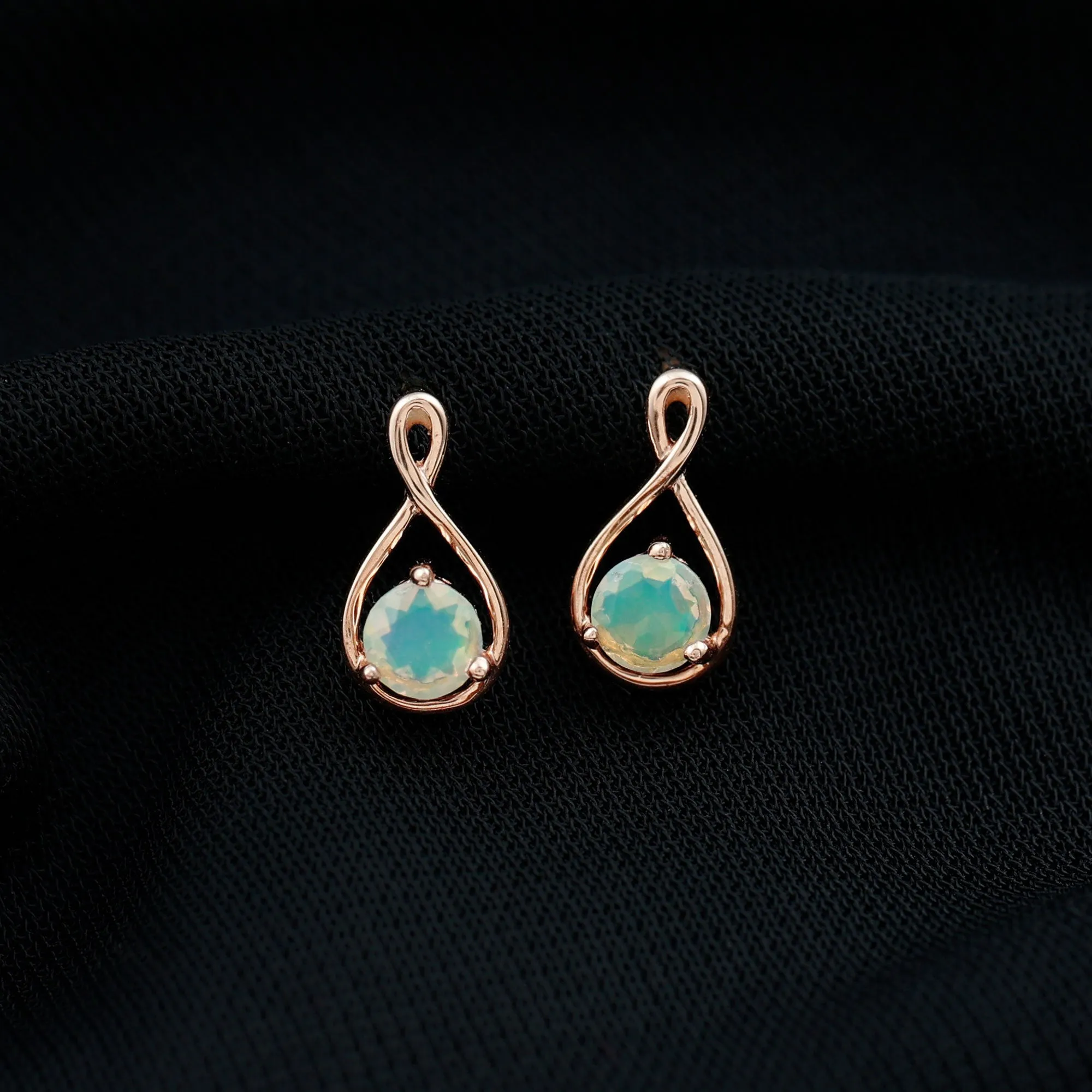 Simple Ethiopian Opal Solitaire Infinity Stud Earrings