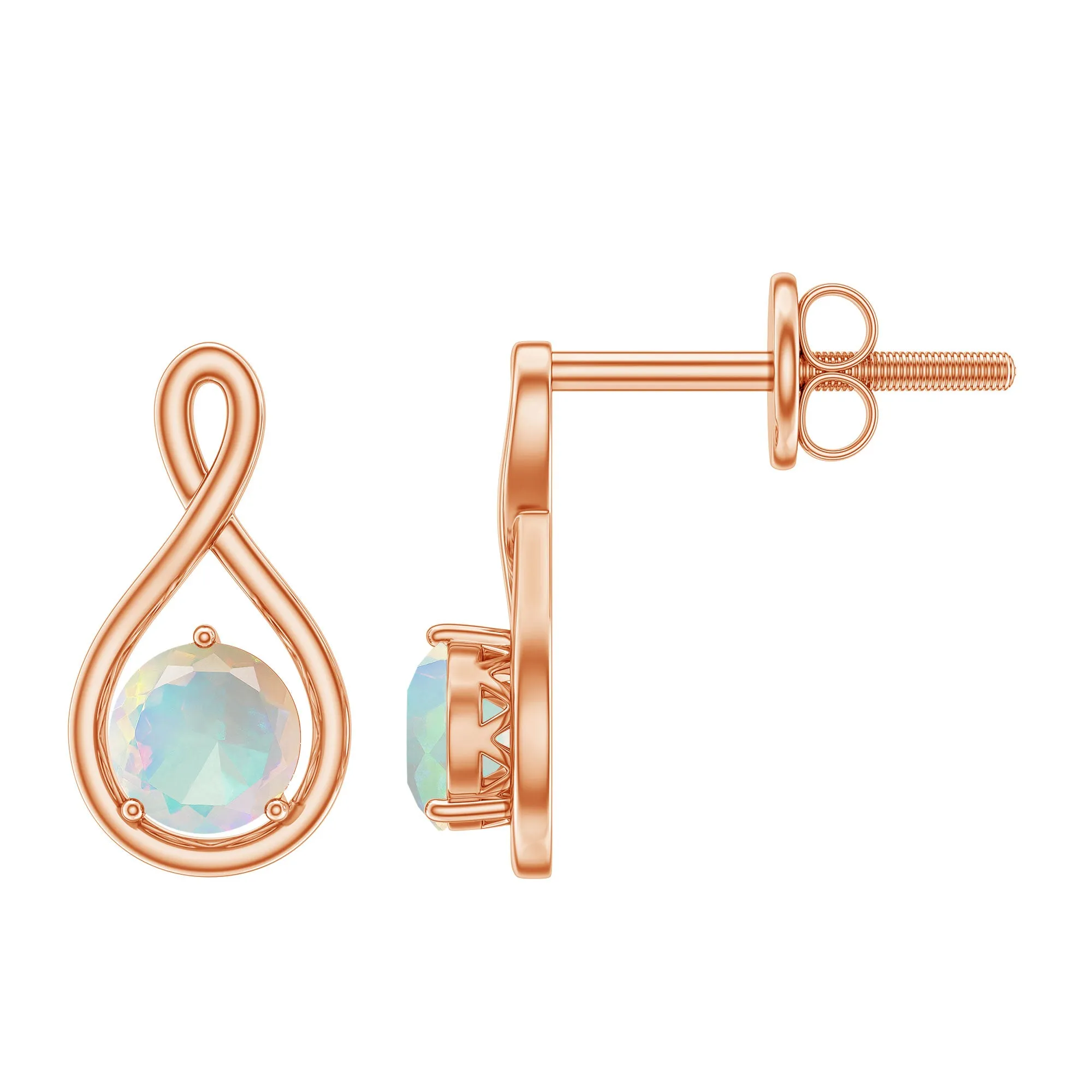 Simple Ethiopian Opal Solitaire Infinity Stud Earrings