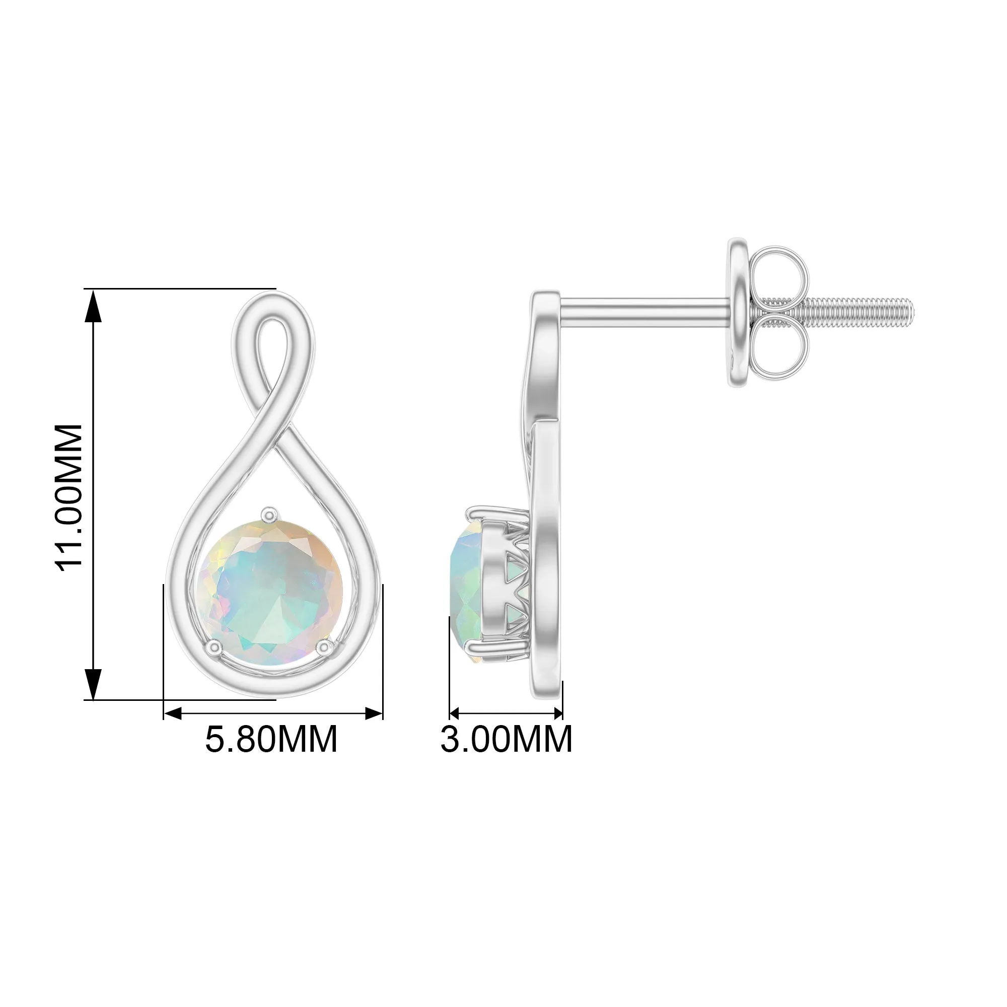 Simple Ethiopian Opal Solitaire Infinity Stud Earrings