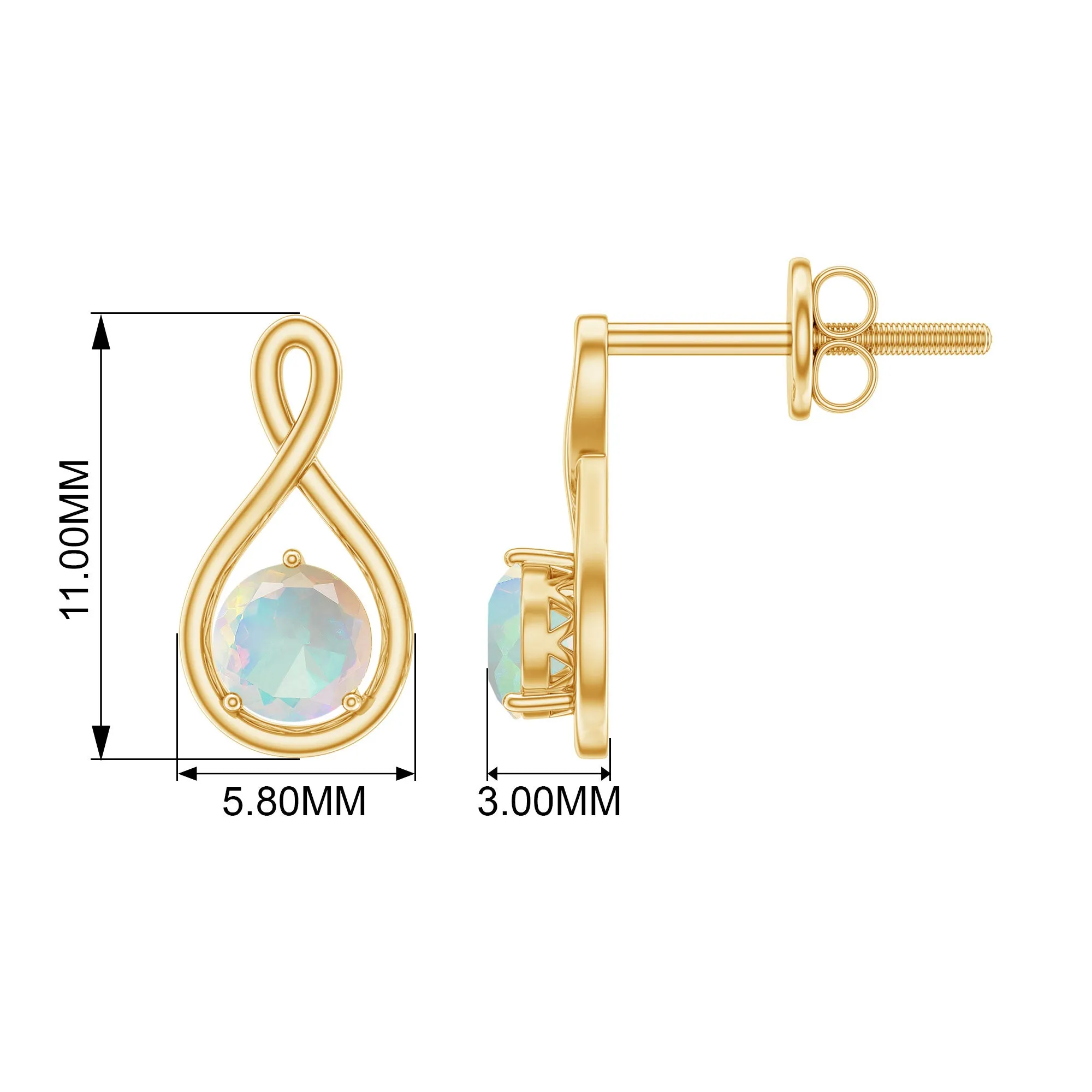 Simple Ethiopian Opal Solitaire Infinity Stud Earrings