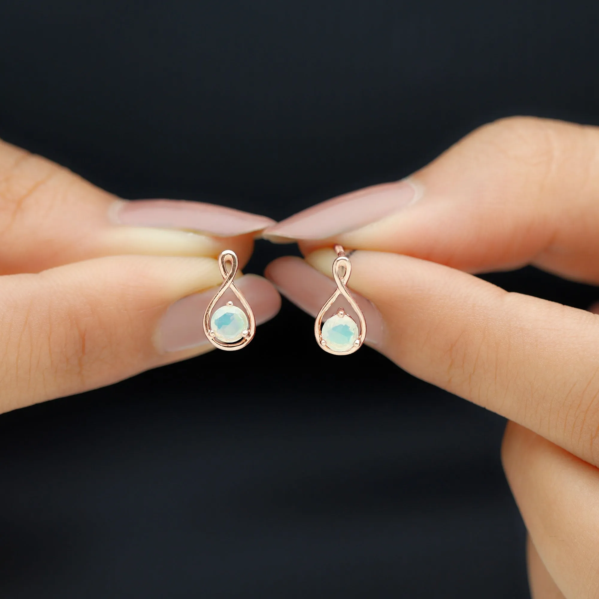 Simple Ethiopian Opal Solitaire Infinity Stud Earrings