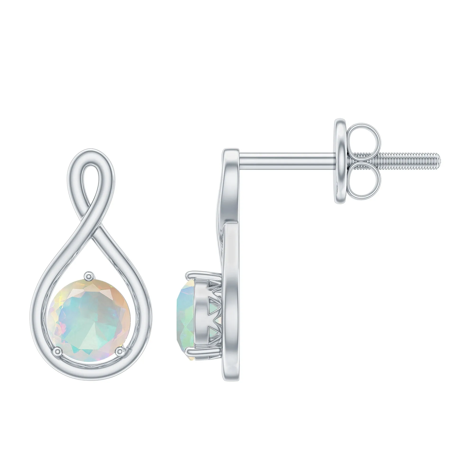 Simple Ethiopian Opal Solitaire Infinity Stud Earrings