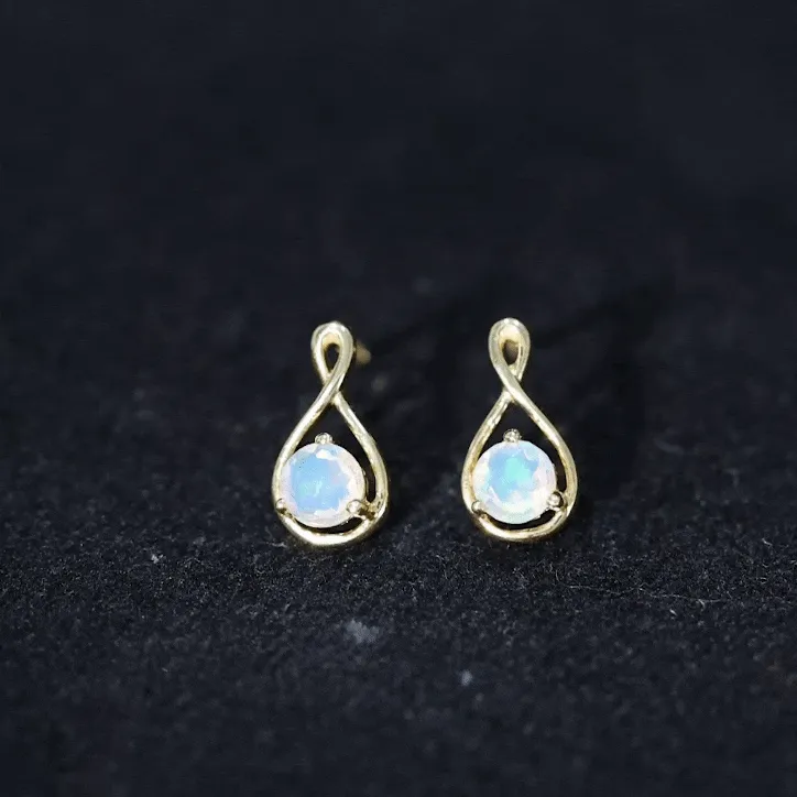 Simple Ethiopian Opal Solitaire Infinity Stud Earrings