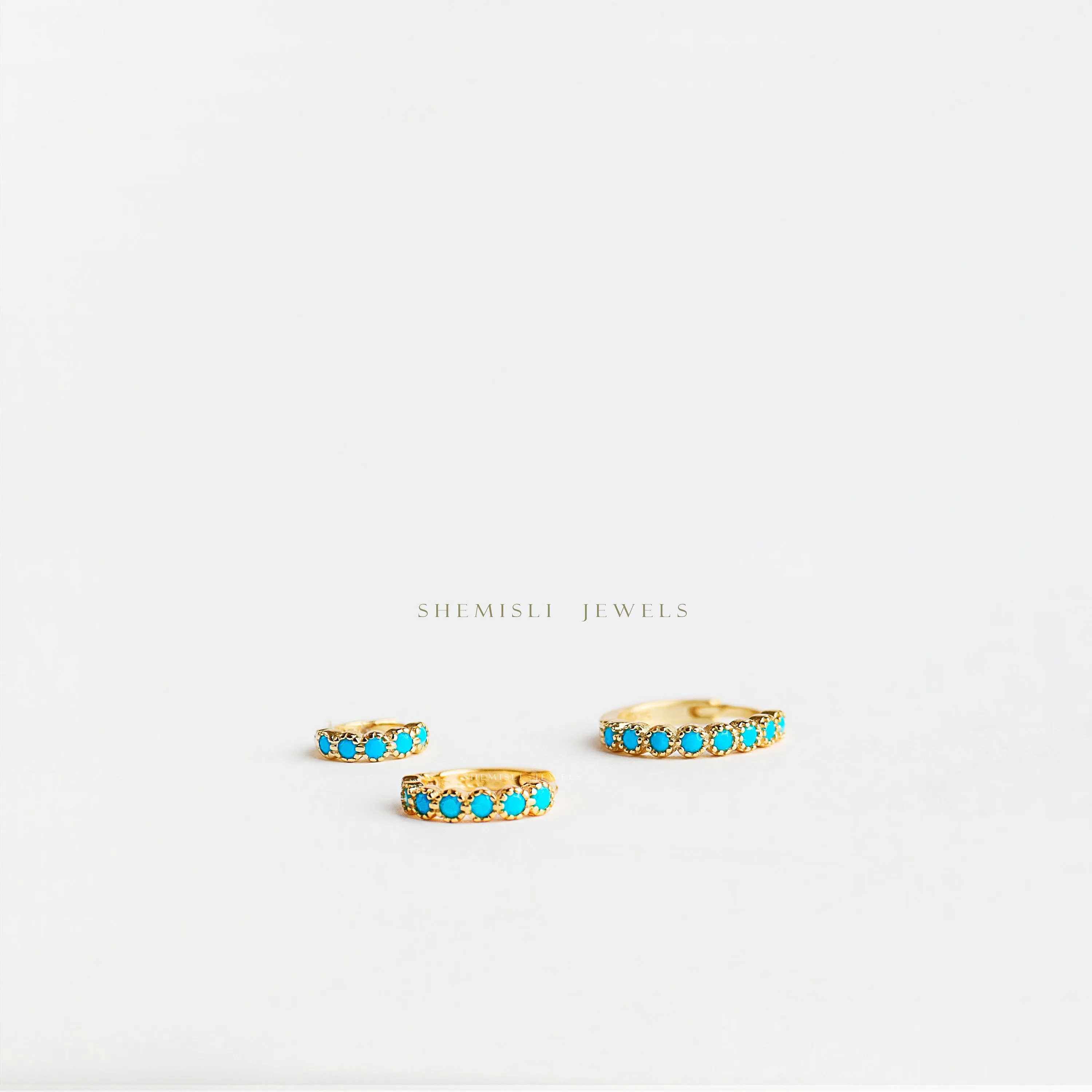 Simple Turquoise cz Hoop Earrings, Huggies, Unisex, Gold, Silver SHEMISLI SH126, SH127, SH128, SH129, SH130, SH131