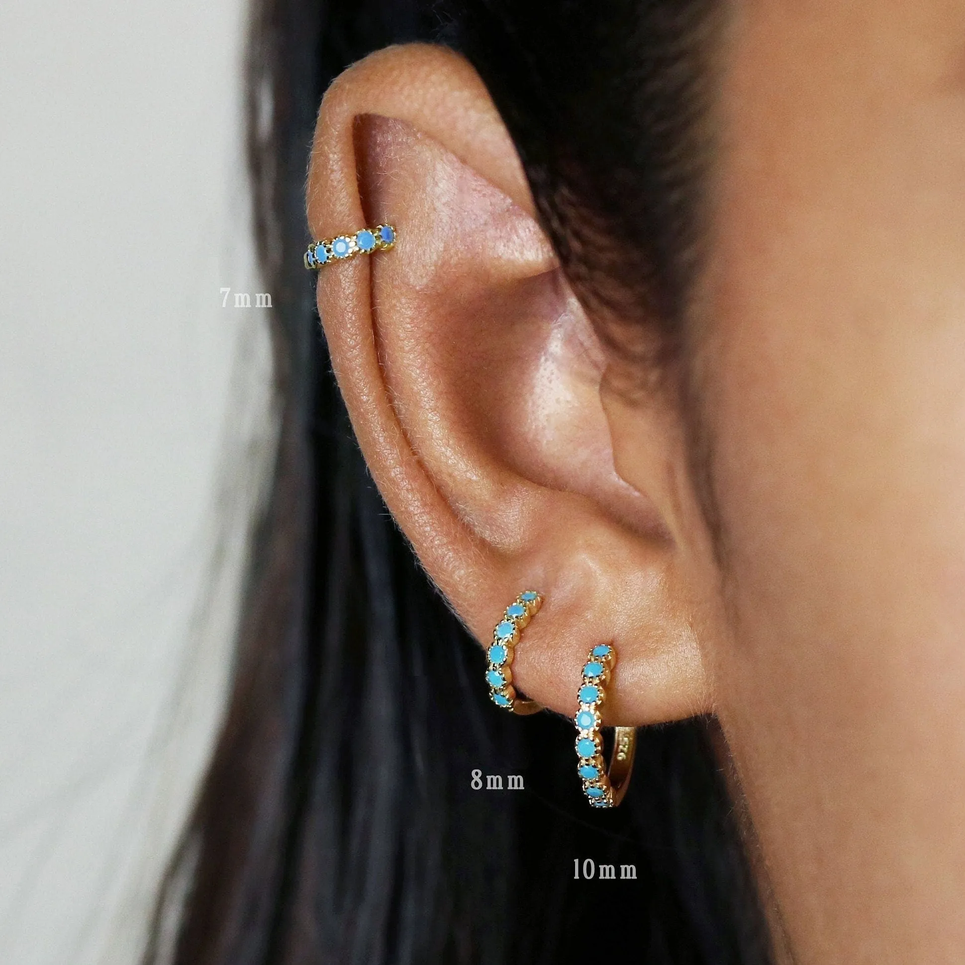 Simple Turquoise cz Hoop Earrings, Huggies, Unisex, Gold, Silver SHEMISLI SH126, SH127, SH128, SH129, SH130, SH131