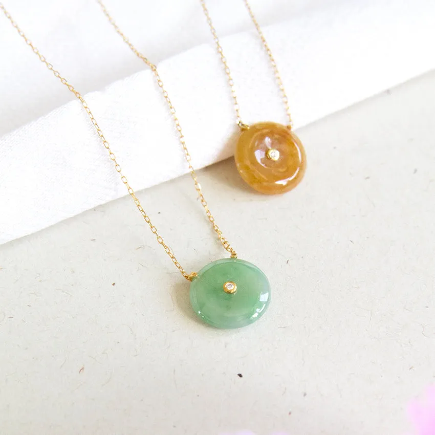 Single Diamond with Jade Donut Necklace