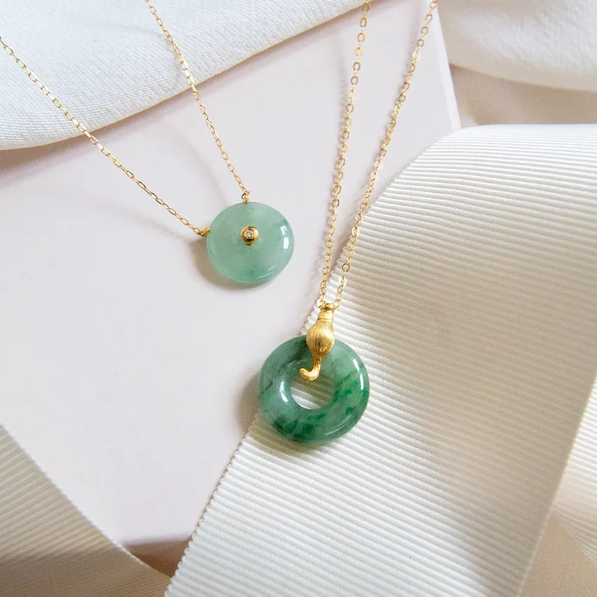 Single Diamond with Jade Donut Necklace