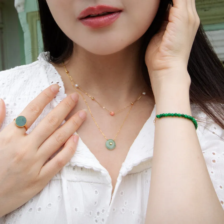 Single Diamond with Jade Donut Necklace