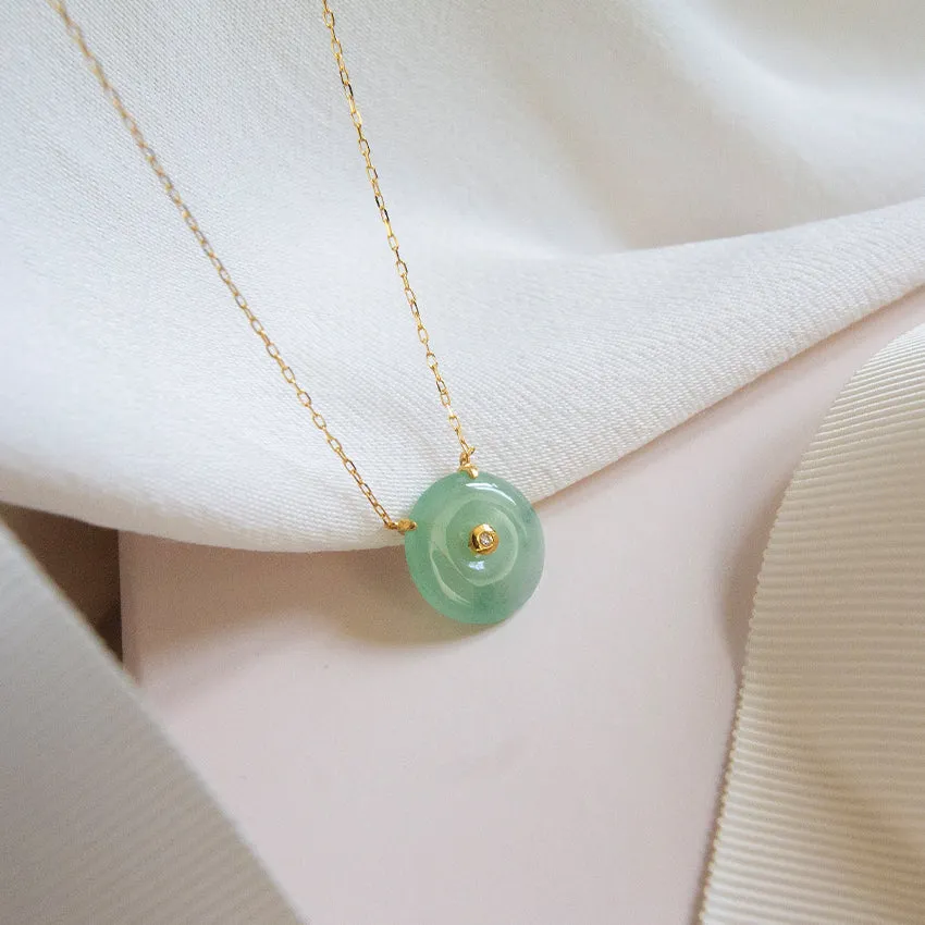 Single Diamond with Jade Donut Necklace