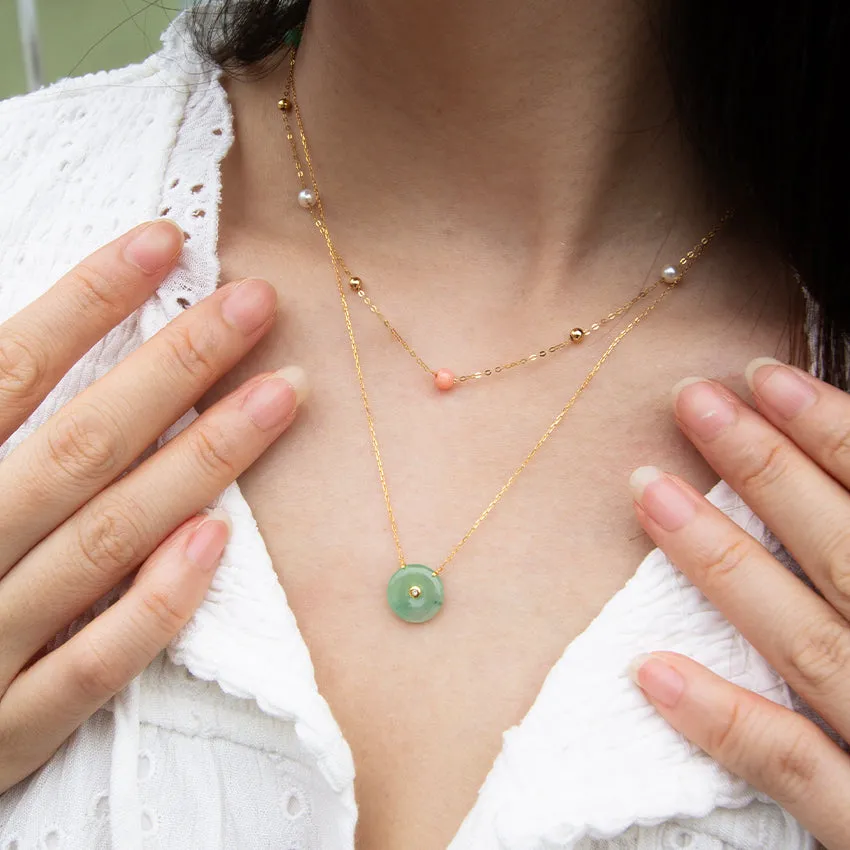 Single Diamond with Jade Donut Necklace