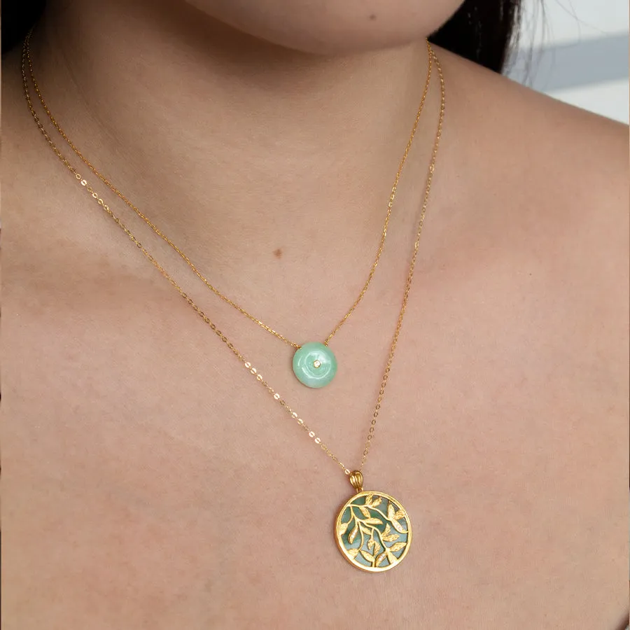 Single Diamond with Jade Donut Necklace