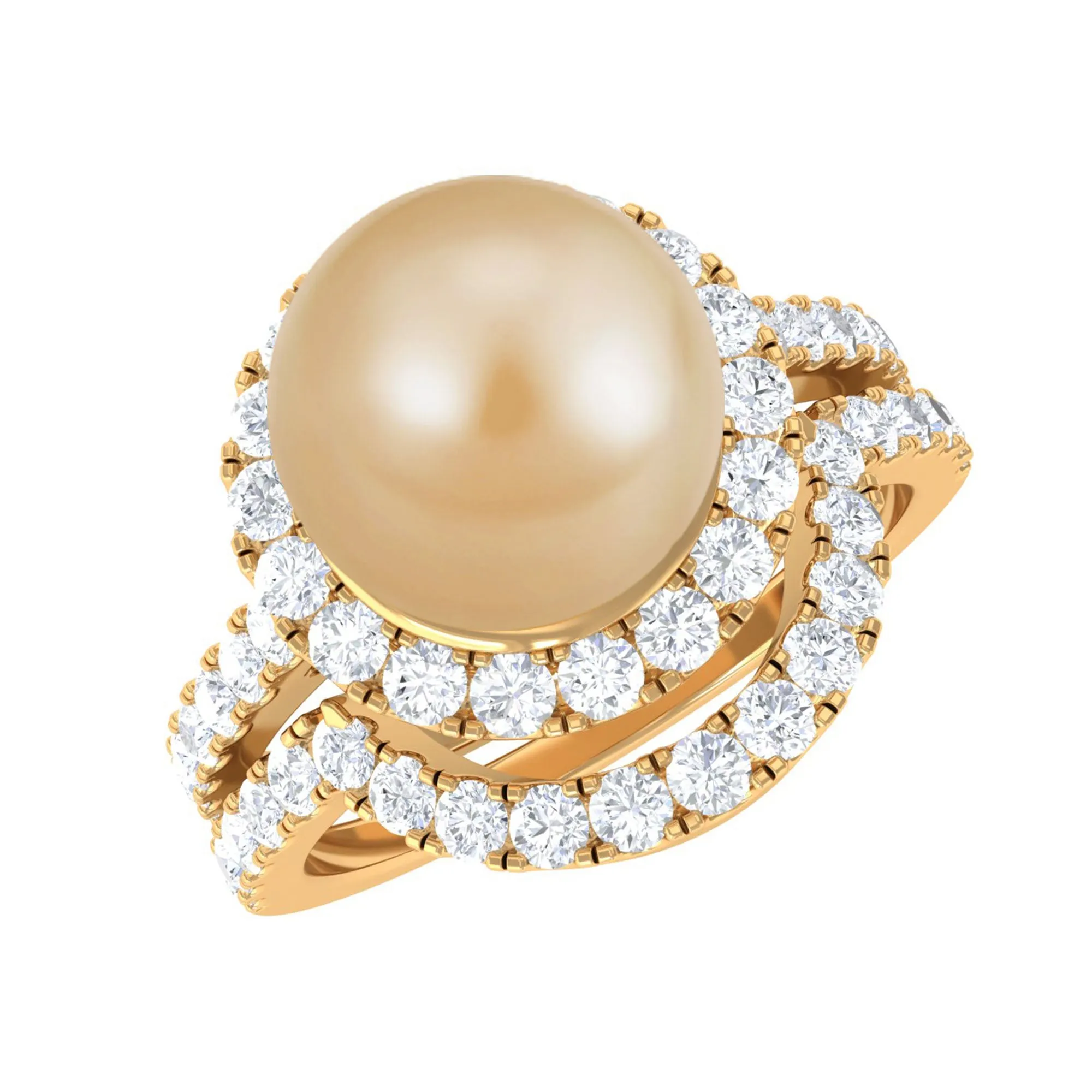 South Sea Pearl and Diamond Halo Wedding Ring Set